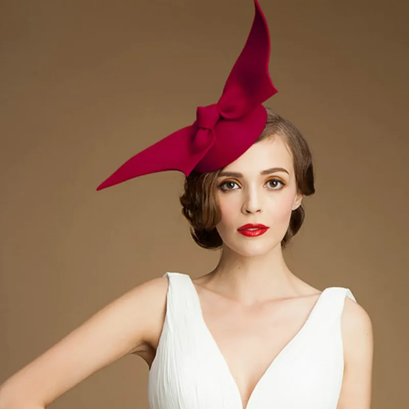 

Female Fedoras Wool Cap British Style Red Pillbox Hat for Women 2017 Fashion 100% Pure Wool Retro Wedding Banquet Hats B-7532