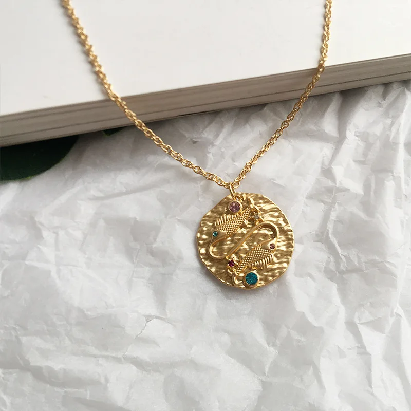 France Baroque 12 Constellations Necklace Coins Pendant Short 2019 New Vintage Sweater Chain for Women Jewelry | Украшения и