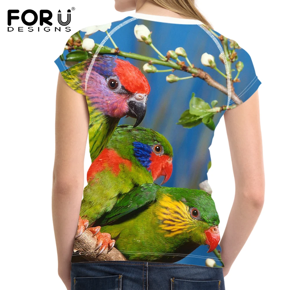FORUDESIGNS/Harajuku женские футболки попугай для женщин со сплошным принтом Футболки
