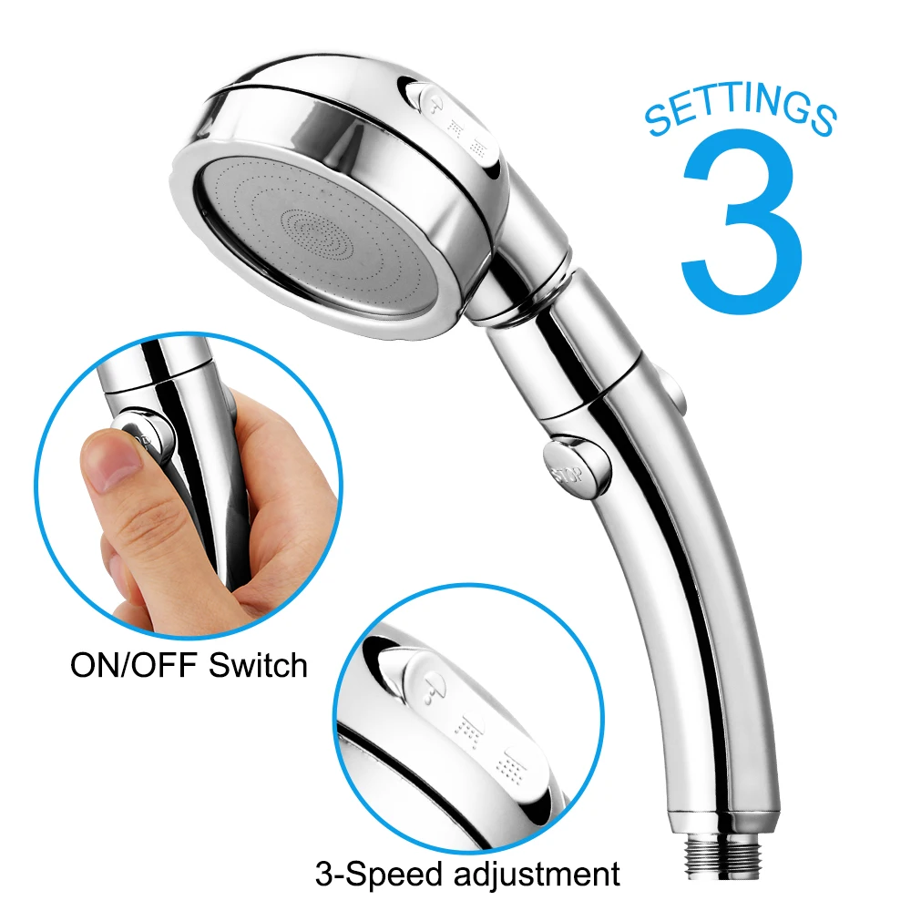 

360 Degrees Rotating Adjustable Water Saving Shower Head 3Mode Shower Water Pressure With Water Control Button bathroom set