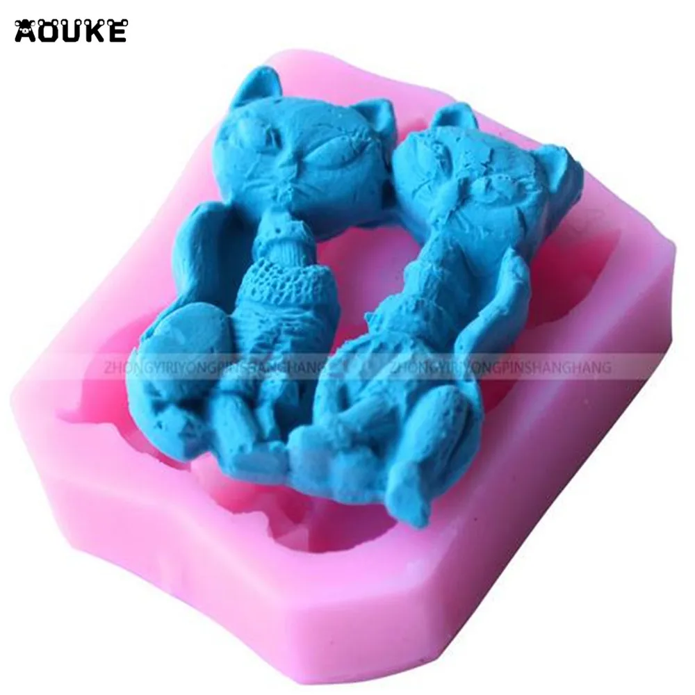 3D форма для двух кошек торта конфета шоколадные силиконовые формы рельефная