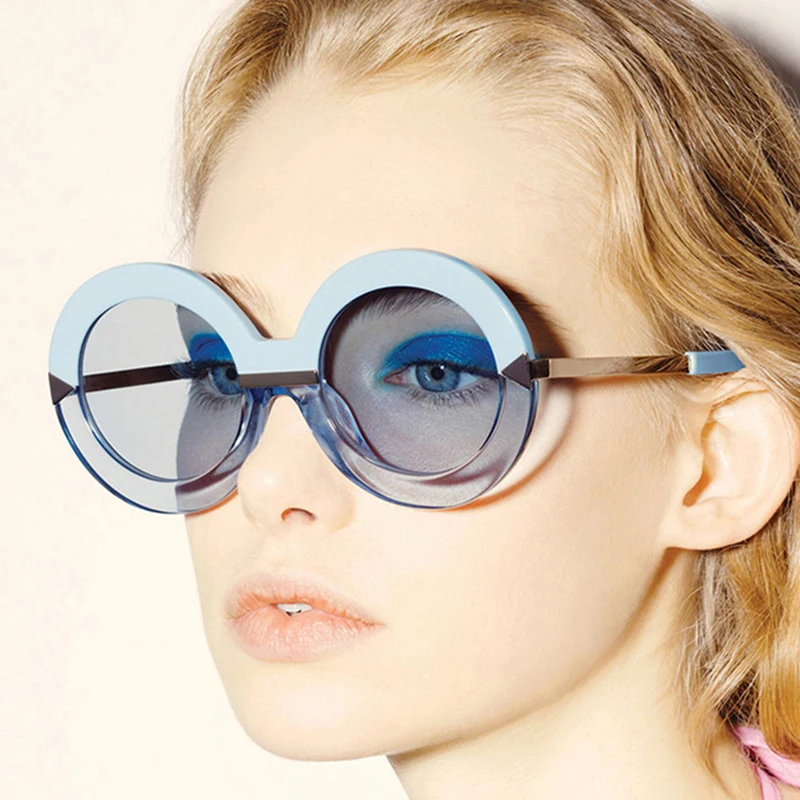 Новинка 2017 года Винтаж негабаритные Круглые Солнцезащитные очки Для женщин