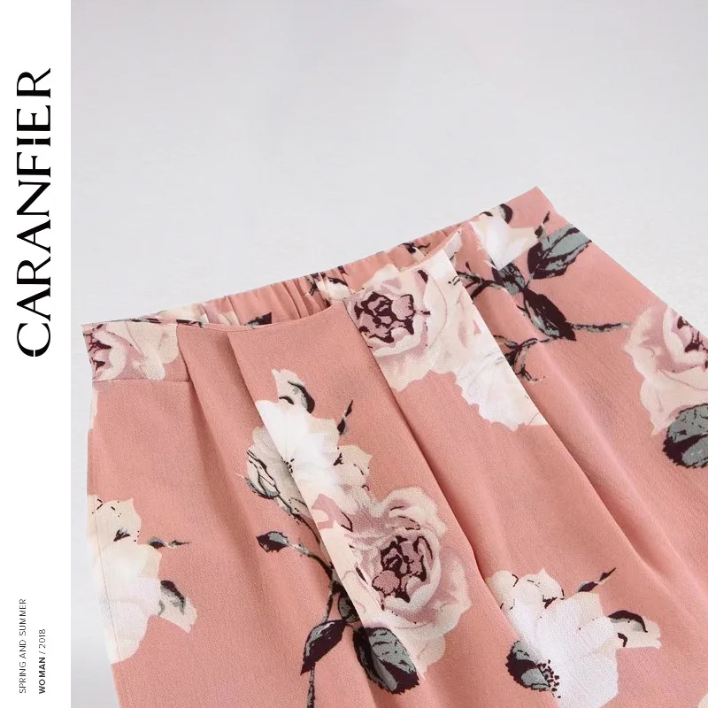 Caranfier Винтаж Этническая Цветочный принт Широкие штаны Для женщин Высокая Талия