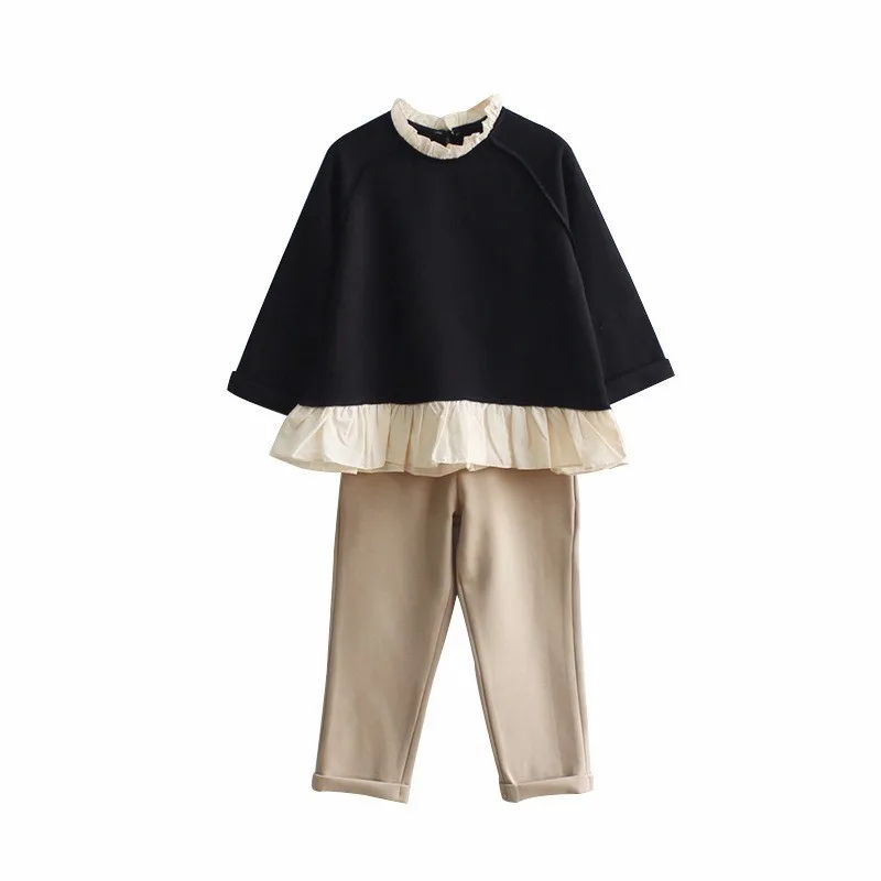 Teenage Children's Clothing Set Autumn Girls Fashion Pants Suit 2 Pcs Ruffles Tops Sweatshirts And Long Trousers Clothes Sets | Детская