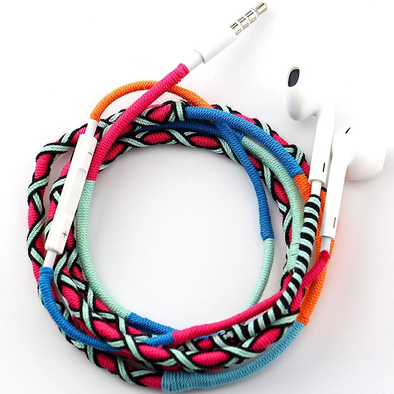 Тканевый Плетеный наушник проводной браслет наушники с микрофоном 3 5 мм для