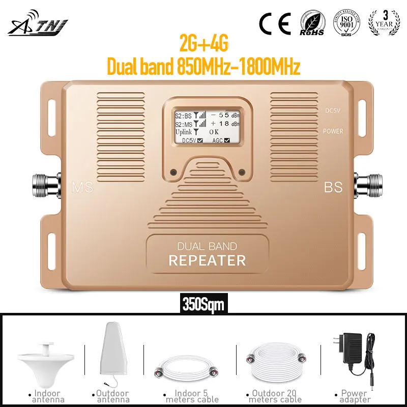 

Top Quality! Real Smart 2G, 3G, 4G booster ! DUAL BAND 850/1800MHz ,large coverage cellular amplifier repeater kit