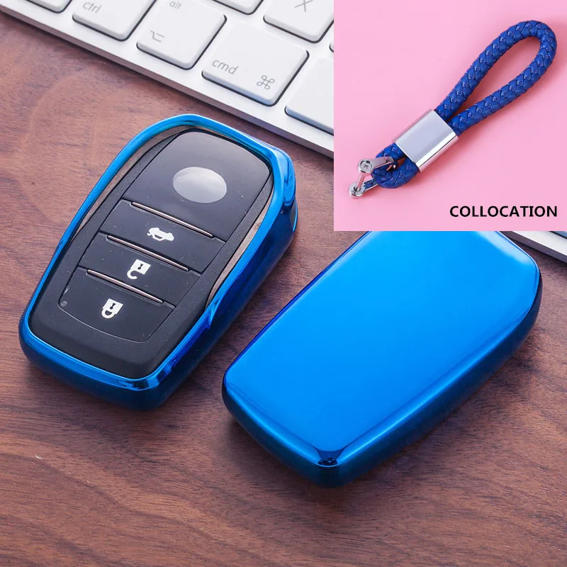 A-blue keychain Мягкий ТПУ чехол для ключей для Toyota Chr C-hr Land Cruiser 200 Avensis Auris Corolla 2 и 3 Автомобильный ключ защитный брелок - Название цвета: A-blue keychain