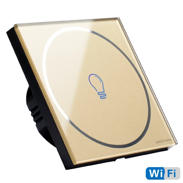 Дизайн, беспроводной пульт дистанционного управления, wifi, умный сенсорный переключатель, 2 банды, белый, 4 цвета, стеклянная панель, датчик, настенный светильник, wifi переключатель - Цвет: 1 gang gold