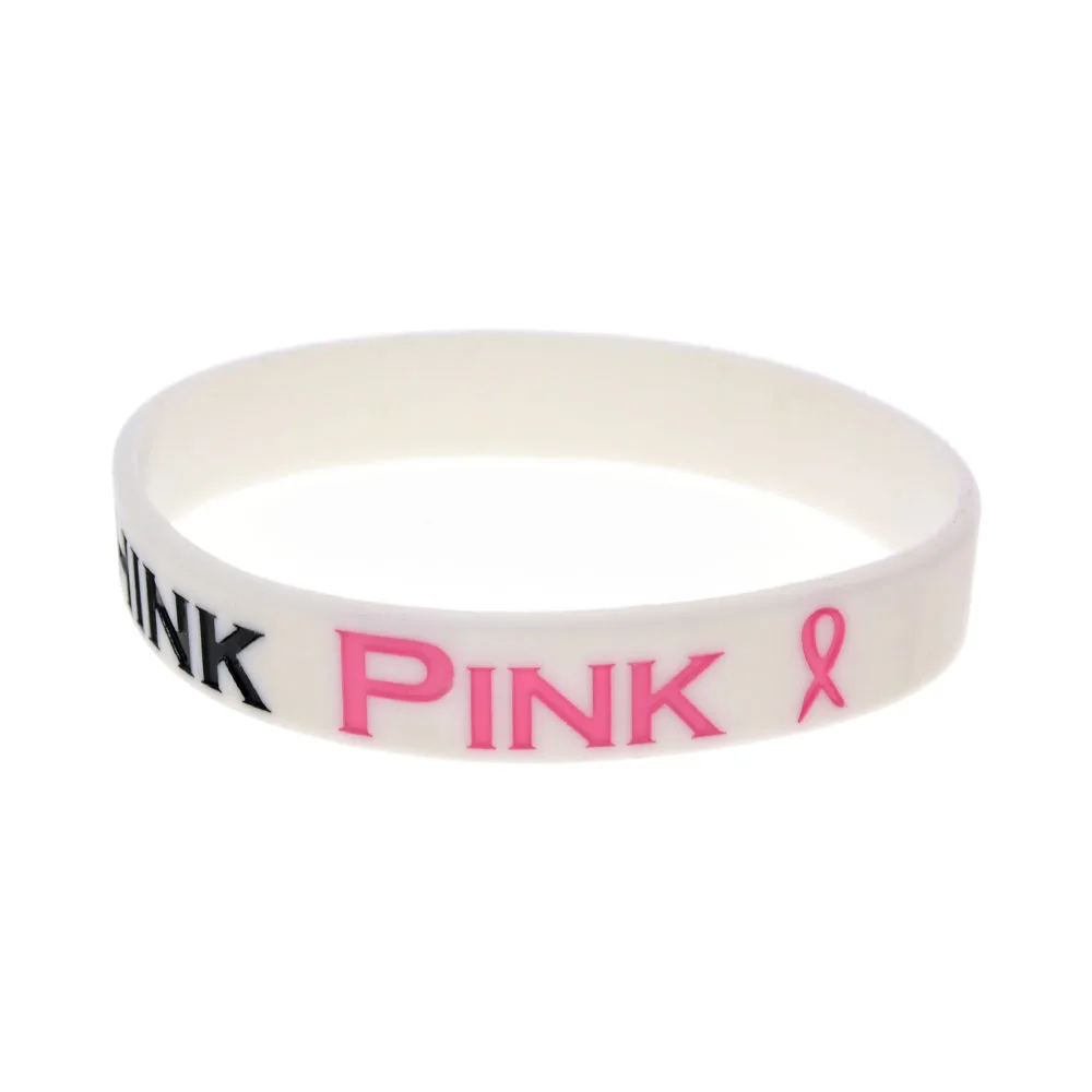1 шт. Think Pink с лентой знание потребителей о Wristband Силикона белого цвета|Браслеты