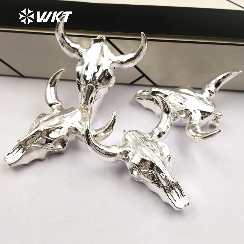 

WT-P1343 NEW arrived!whloesale stone pendant with full silver color covered high quality resin cattle head buffalo horn pendant