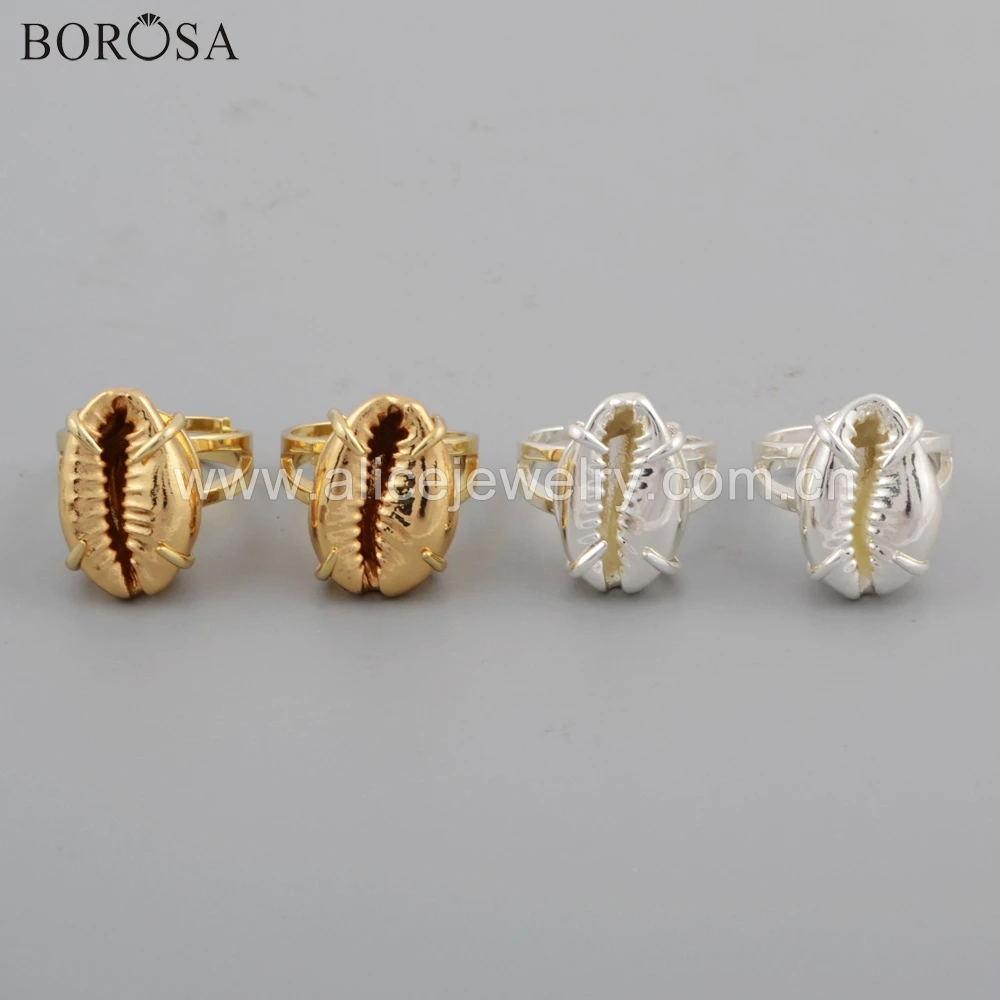 BOROSA 10 шт. полный позолоченный коготь фотокольца ракушки камни Серебряный