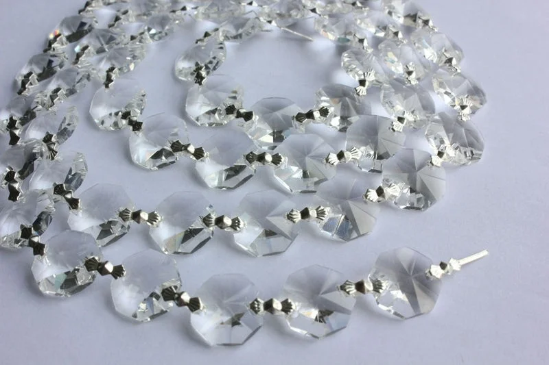 

Handmade 3.3FT Clear 14MM Crystal Bead Octagon Prism Chandelier Part Wedding Garland Chain 100cm