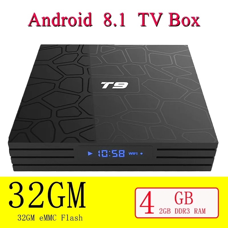 T9 ТВ приставка Android 8,1 4 ГБ 32 ГБ Смарт ТВ приставка Rockchip RK3328 1080P H.265 4K GooglePlay медиаплеер PK H96max