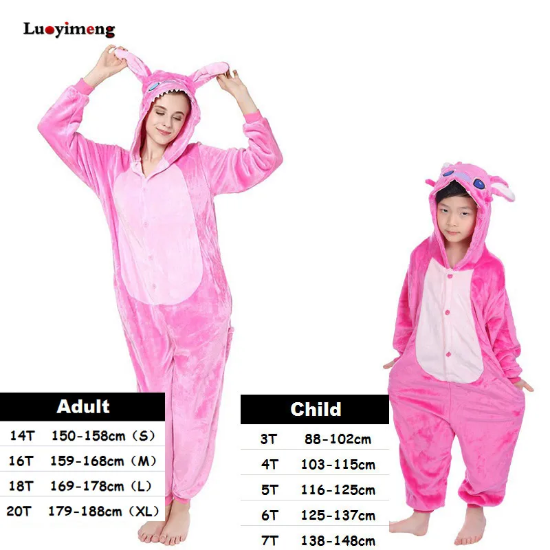 pink stitch Одежда для маленьких девочек; пижамы с единорогом для мальчиков; зимние женские фланелевые пижамы с капюшоном в виде панды кигуруми; пижамы для детей - Цвет: pink stitch