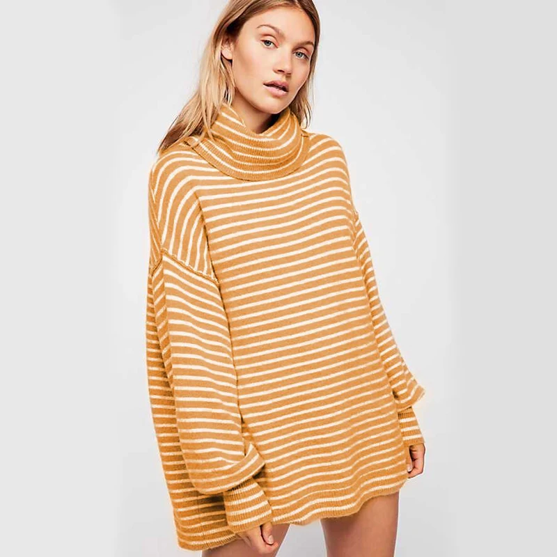 Yellow Striped Oversized Long Sweaters Dress Women 2018 Autumn Winter Knitwear Casual Soft Pullovers Thicken Warm Jumpers Femme | Женская
