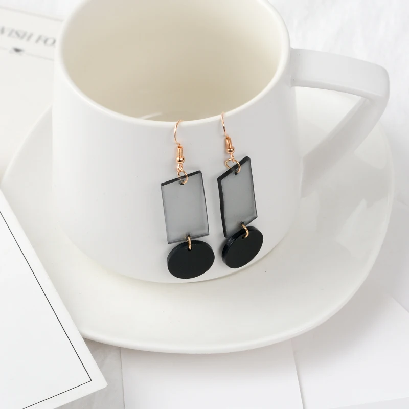 Acrylic Long Earrings Rectangle sector Print Acetic Acid Sheet Geometric Drop Hanging for Women 2019 Fashion Statement | Украшения и