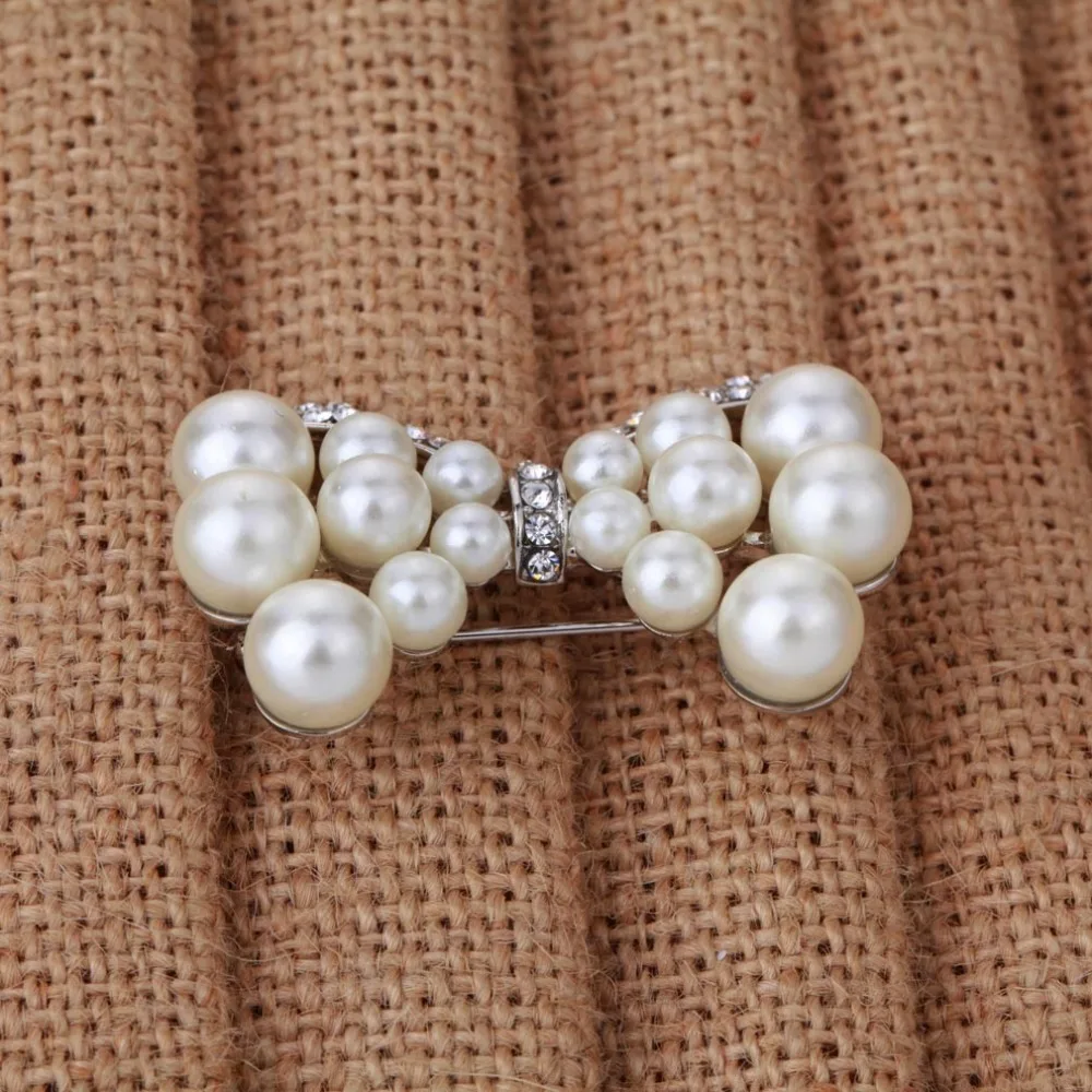 Pearl Bow tie Brooch Pins with Clear Crystal Rhinestones for Women Bride or Wedding Bouquets | Украшения и аксессуары