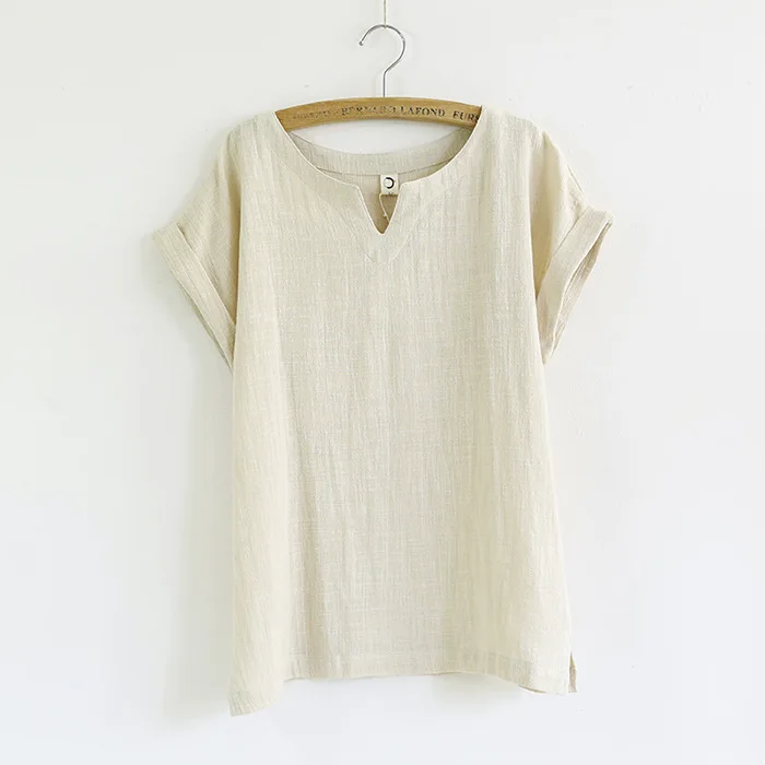 Женские летние топы хлопковая свободная футболка с v-образным вырезом