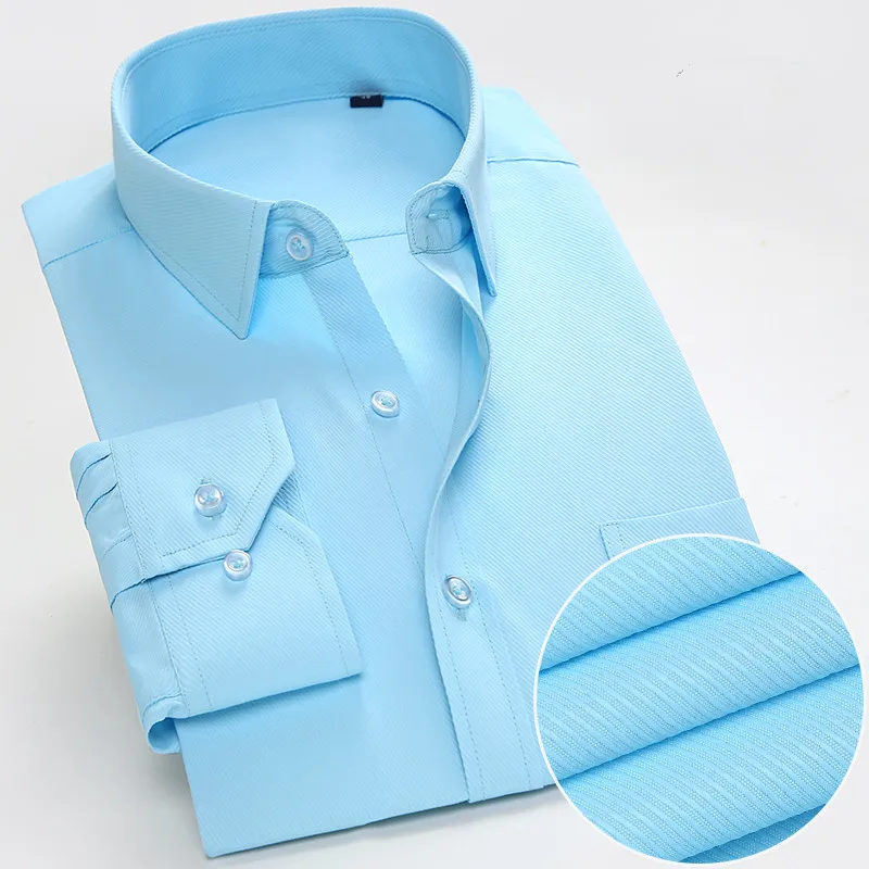 New Autumn Mens Dress Shirt Long Sleeve Casual Pure Color Business Red Stand Collar Male Clothing Camisa Masculina Social