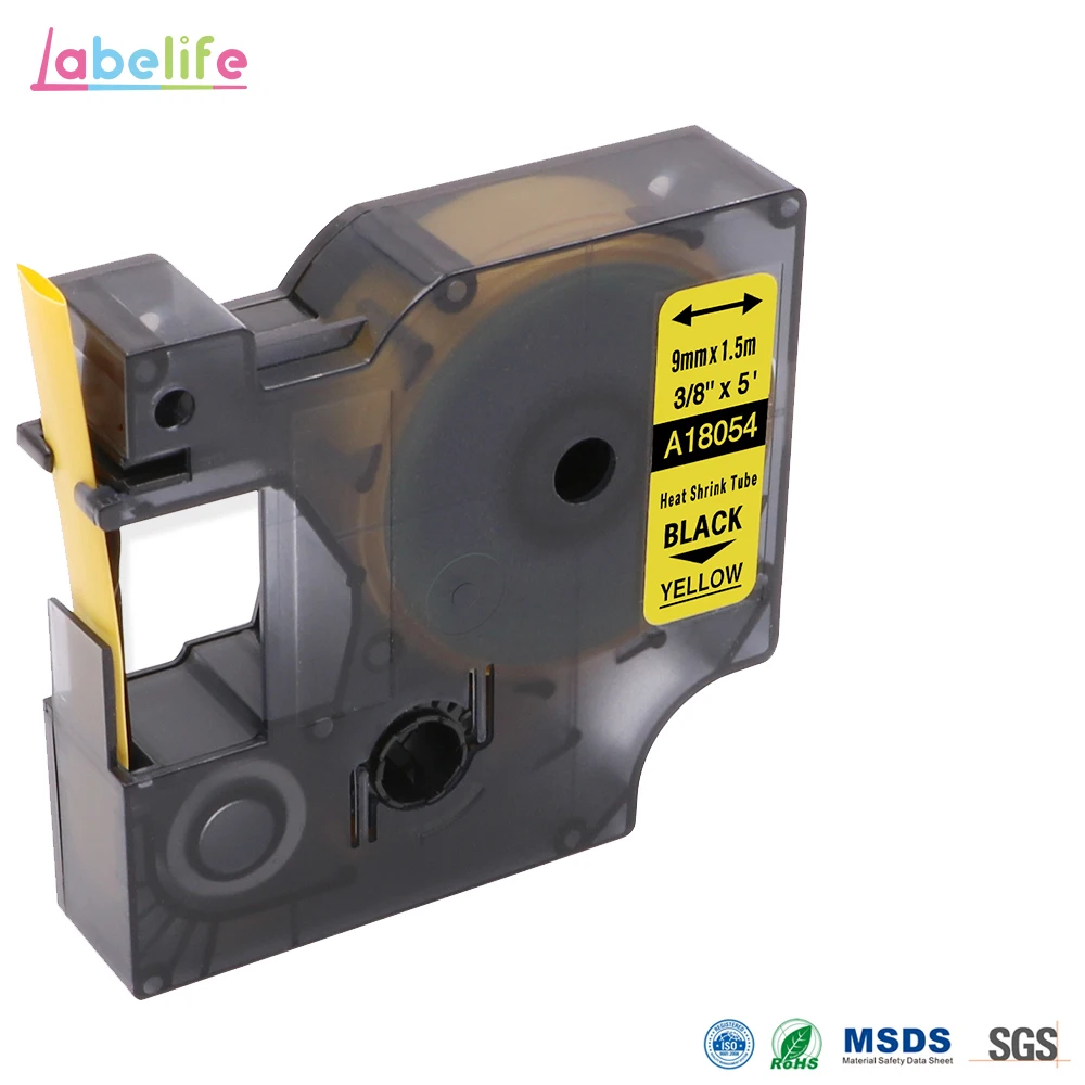 Labellife 18054 черный на желтом 9 мм для DYMO Rhino Industrial IND термоусадочные трубки LabelWriter и