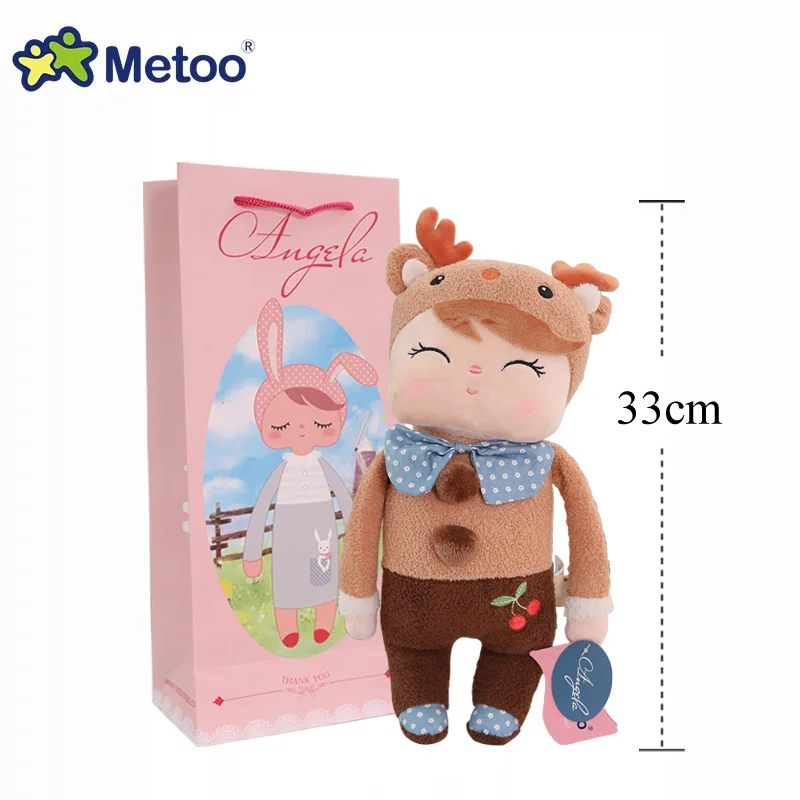 33cm deer with bag Metoo Анжела кукла в виде плюшевого кролика с бумага Подарочный мешок коробку мягкие животные игрушечные лошадки олень балетные костюмы куклы для сна Дети день рожден - Цвет: 33cm deer with bag