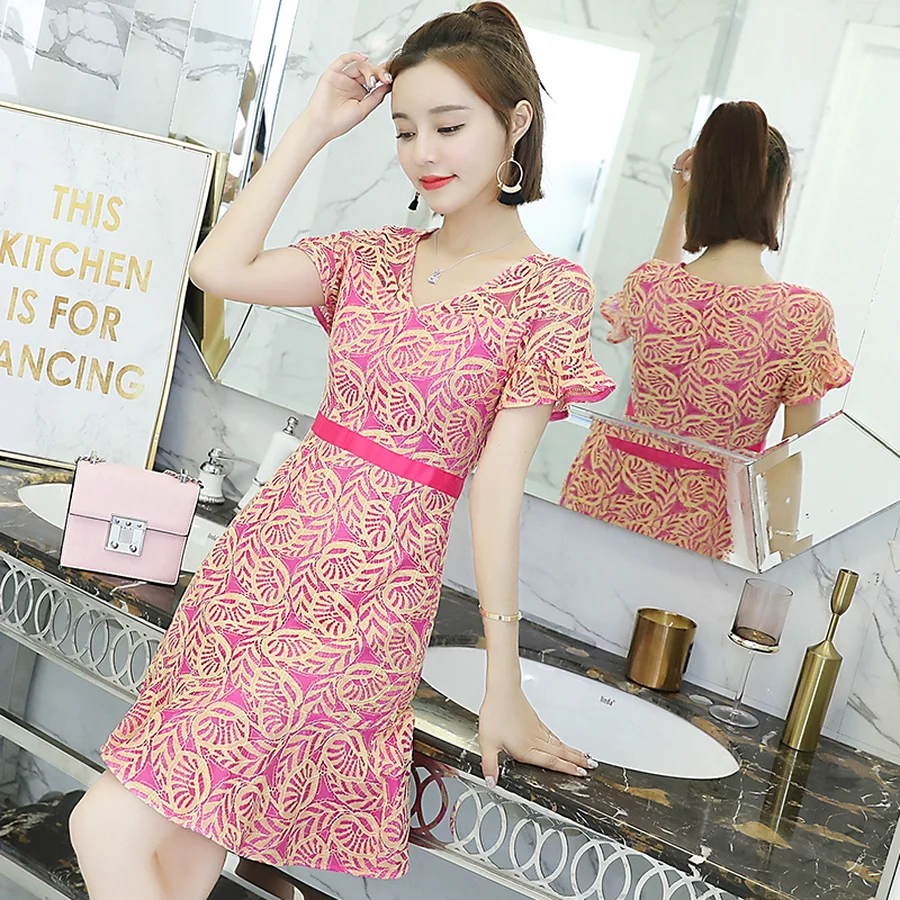 2020 корейские винтажные Красные кружевные летние платья Бохо размера плюс с