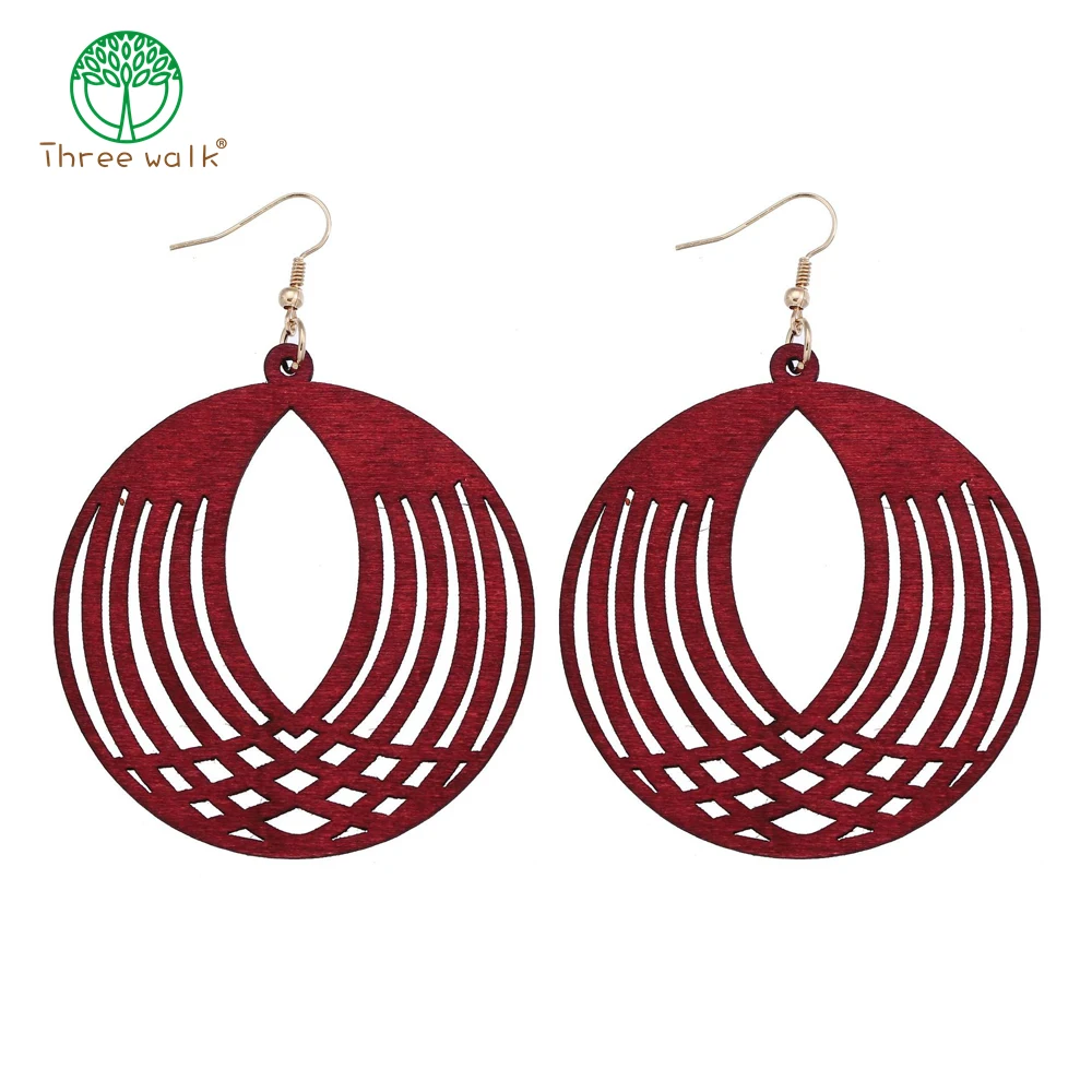 

E141 Fashion Africa Wooden Earrings For Women Ethnic Round Wood Gear Drop Earring Jewelry