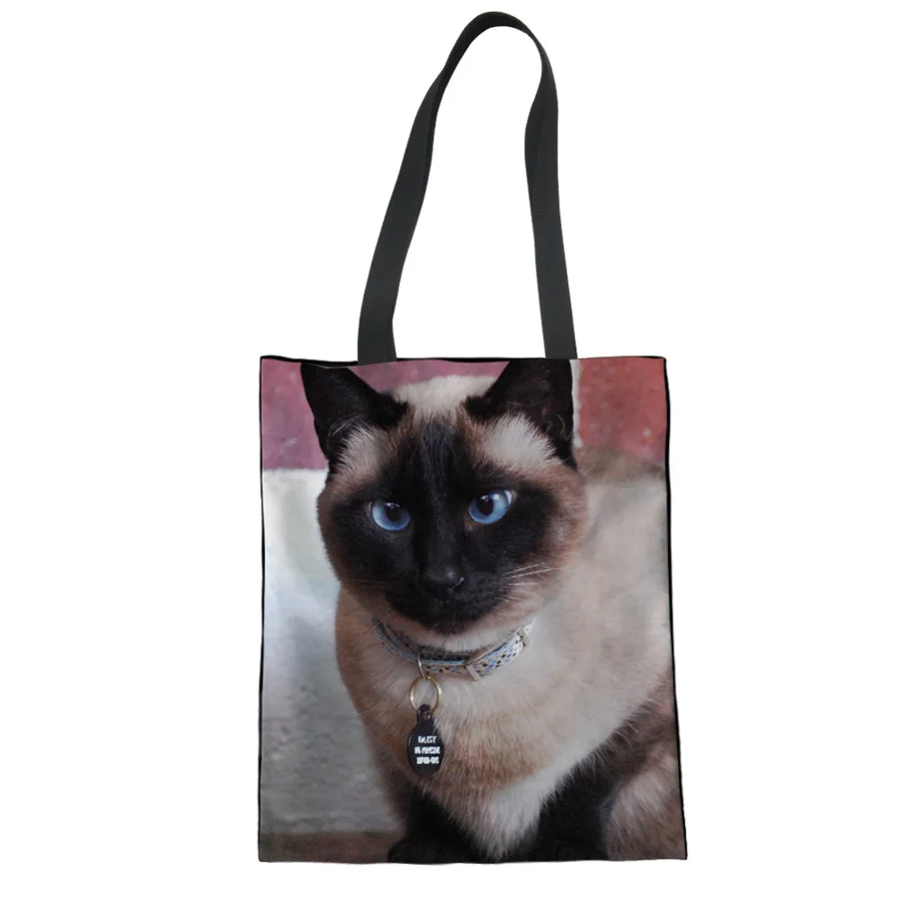 WHEREISART Siamese женская сумка шоппер с принтом кота сумки через плечо Экологичная для
