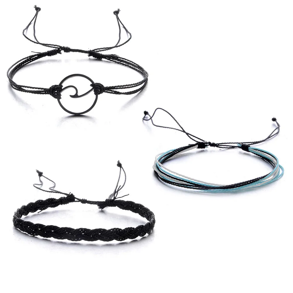 3 шт. богемные браслеты с серебряными волнами для женщин веревка пляжные