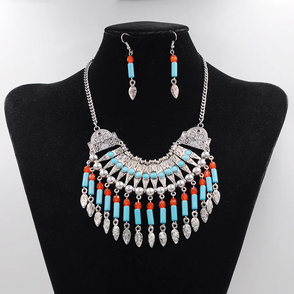 

Europe and the new Bohemia folk style necklace set chain pendant jewelry wholesale tassel exaggerated explosion