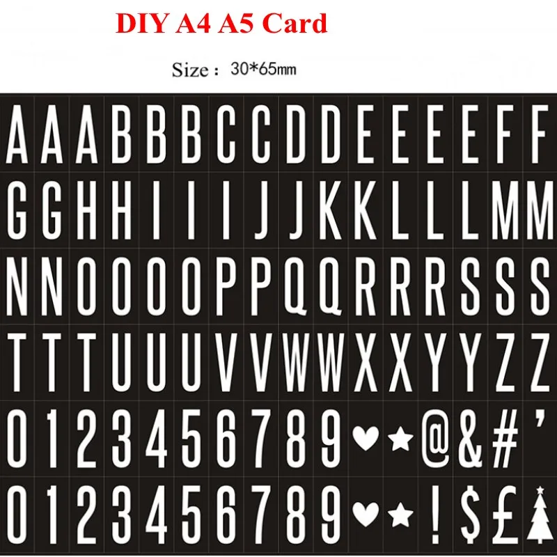 DIY буквы карты А4/А5 светлая коробка черный и цвет символов номера бесплатная