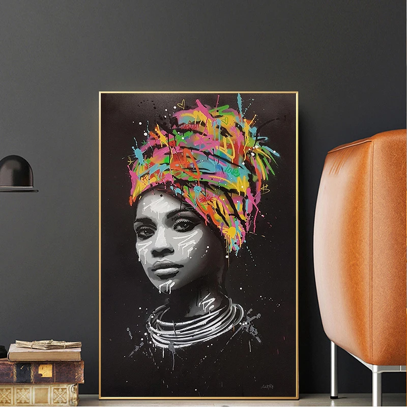 

Abstract Black Woman Posters and Prints Portrait Canvas Painting Scandinavian Wall Pop Art Picture for Living Room Cuadros Decor