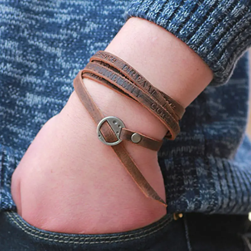 Мужской и Женский многослойный браслет из коричневой натуральной кожи|bracelet|bracelet