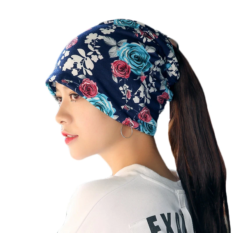 

New Spring Casual Adult Women Cotton Hat Floral Autumn Winter Cap Scarf Ladies Fashion Beanies Design Skullies For Women's Hats
