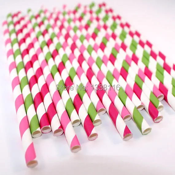 Бесплатная доставка 300 шт. ярко розовые бумажные соломинки в полоску Fachsia и Apple