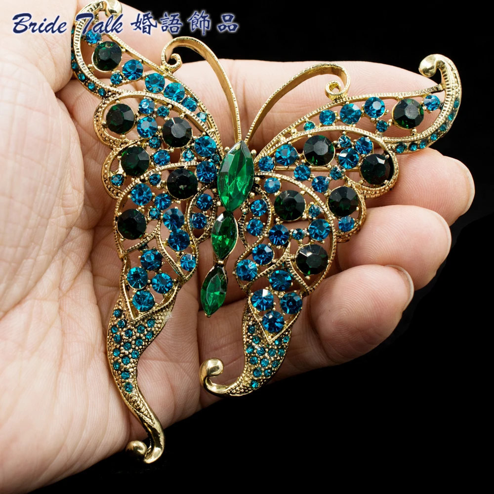 Уникальный Бабочка Броши с насекомыми зеленые кристаллы горный хрусталь шпильки