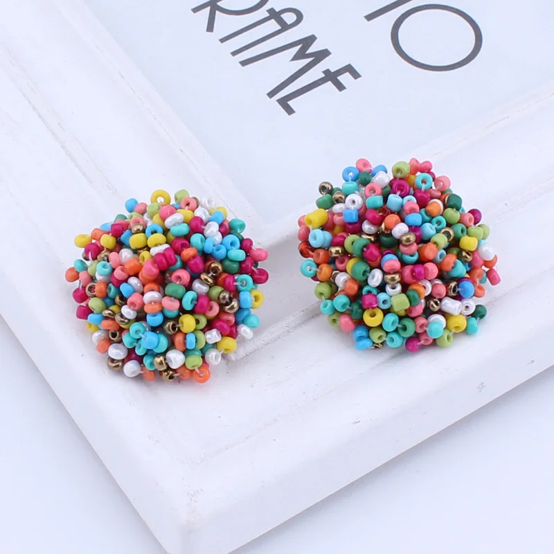 Seblasy Statement Maxi Jewelry Handmade Bohemian Colorful Beads Stud Earrings Flowers For Women Accessories Brincos | Украшения и