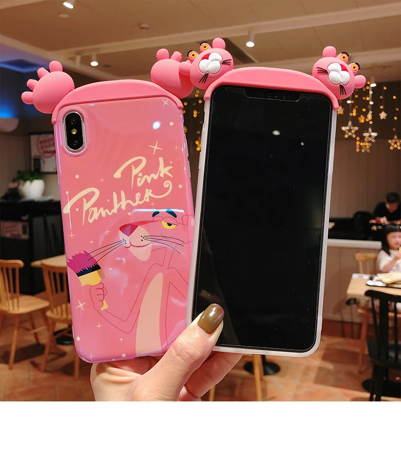 Чехол с 3D синим светом для iphone 11 X XR XS Pro Max Cartoon bear, чехлы для телефонов iphone 8 7 6 6S Plus, чехол Розовая пантера