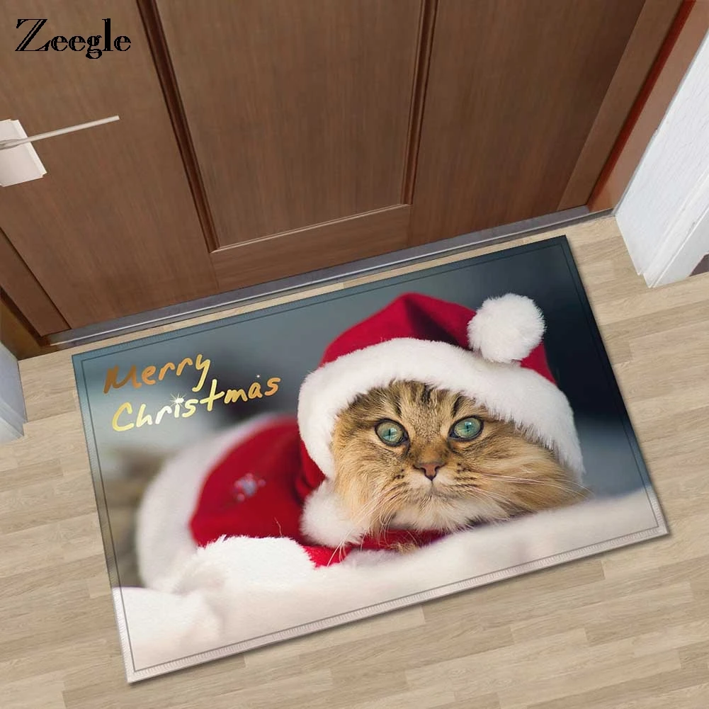 

Zeegle Christmascat Коврик для двери, напольный коврик для гостиной, нескользящий коврик для ванной, входная дверь, коврик для ванной комнаты