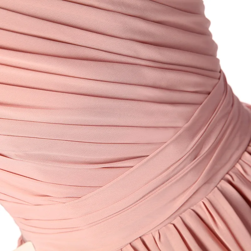 Длинное платье подружки невесты Longo Rosa плиссированное шифоновое на одно плечо