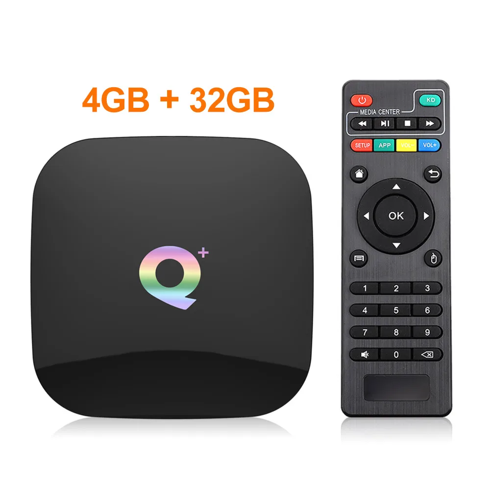 Only 4GB 32GB Q Plus Смарт ТВ приставка Android 9,0 ТВ приставка 4 Гб ОЗУ 32 ГБ/64 Гб ПЗУ четырехъядерный H.265 USB3.0 2,4G WiFi ТВ приставка 4K ТВ приставка PK H96/X96 MAX - Цвет: Only 4GB 32GB