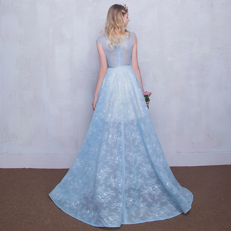 Sweet Baby Blue See Through Бисер кружева Vestidos De Festa Цветочные Аппликации Онлайн платья для