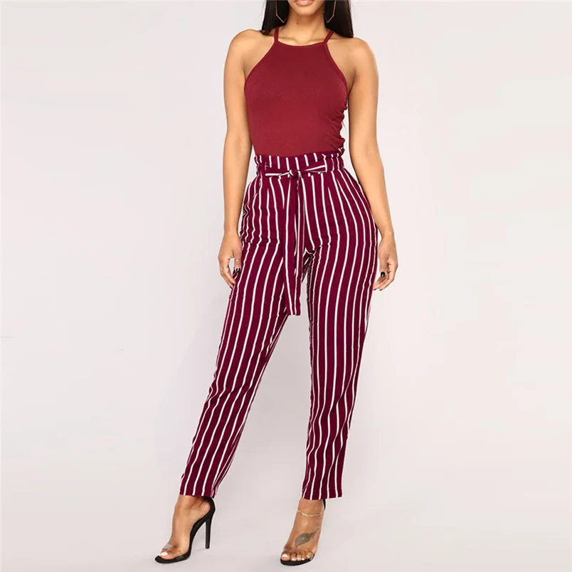 Women Pants 2019 Summer New High Waist Harem Ladies Elegant Bowtie Elastic Fashion Striped Casual Long #J22 | Женская одежда
