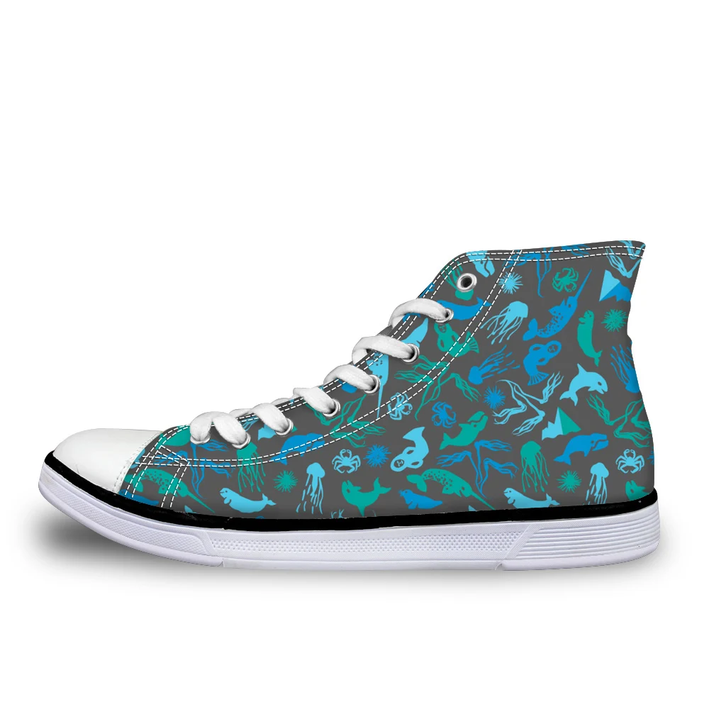 WHEREISART/Милая женская парусиновая обувь с высоким берцем и принтом морских