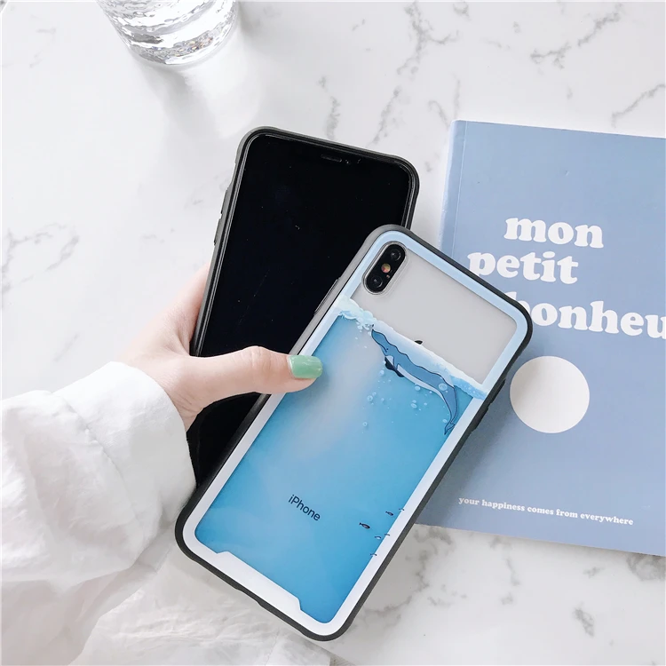 Милый синий кит чехол для телефона для iphone X чехол s для iphone XR XS Max 6 6S 7 8 Plus жесткое стекло прозрачный полный защитный чехол