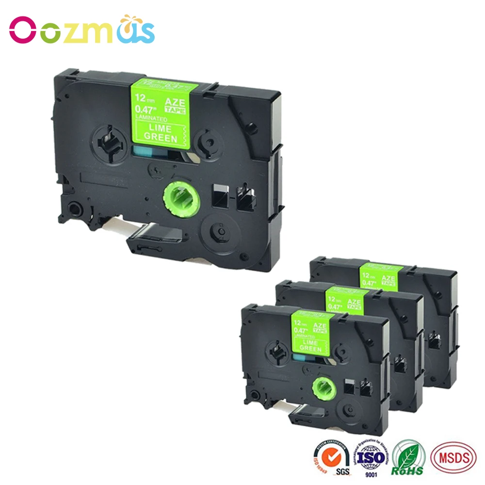 Oozmas 4 шт. Brother TZe 12 мм цвет белый на зеленом лайме совместим с фотографиями P-Touch