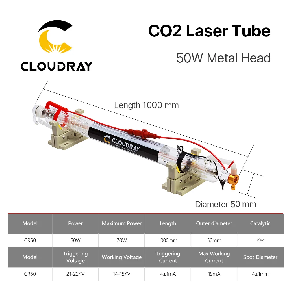 Cloudray Co2 лазерной трубки металлическая голова 1000 мм 50 Вт Dia.55 Стекло трубы для CO2 лазерная гравировка Резка машины