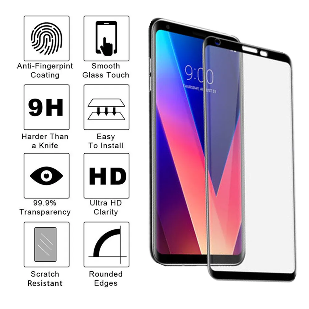 Закаленное стекло с полным покрытием для LG V30 Защитная пленка экрана Plus H930 H930DS H933
