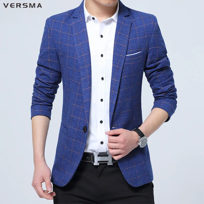VERSMA 2017 Spring Summer Polyester Blazer Men Casual Plaid Red Blazer for Men Slim Fit Blazers Suits Men Jacket Plus Size 5XL