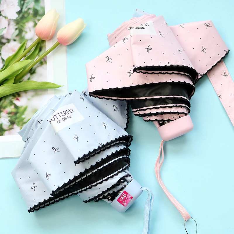 Черное покрытие пятислойные складные зонтики для защиты от солнца женские